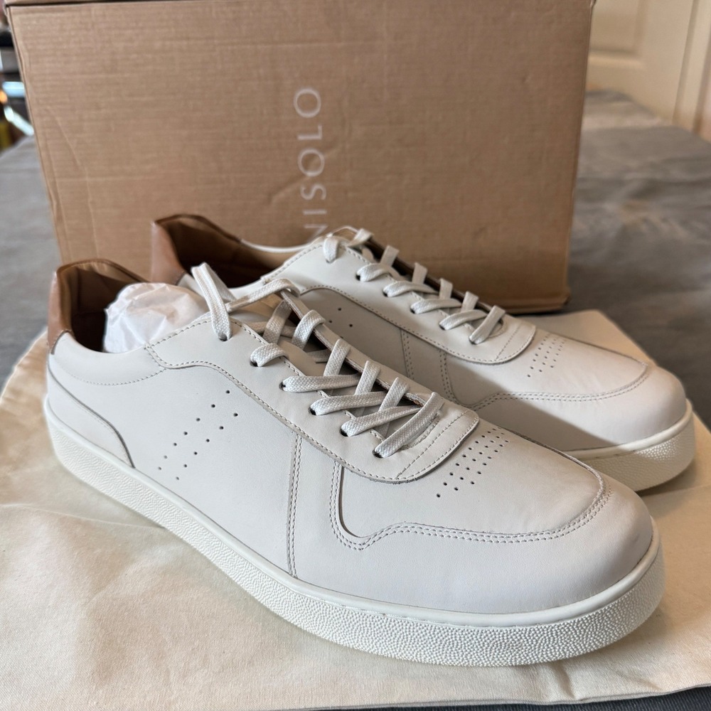 Nisolo Mens Beto Go-To Court Sneaker 11.5 White Leather Minimalist Quiet Luxury